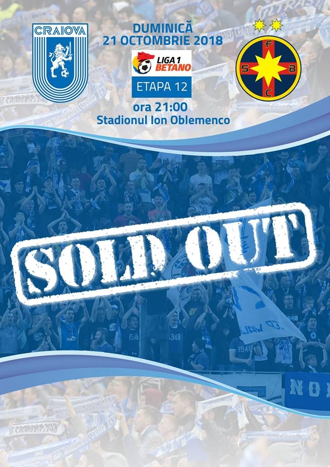 #SOLDOUT: UNIVERSITATEA CRAIOVA - FCSB, CU CASA ÎNCHISĂ!