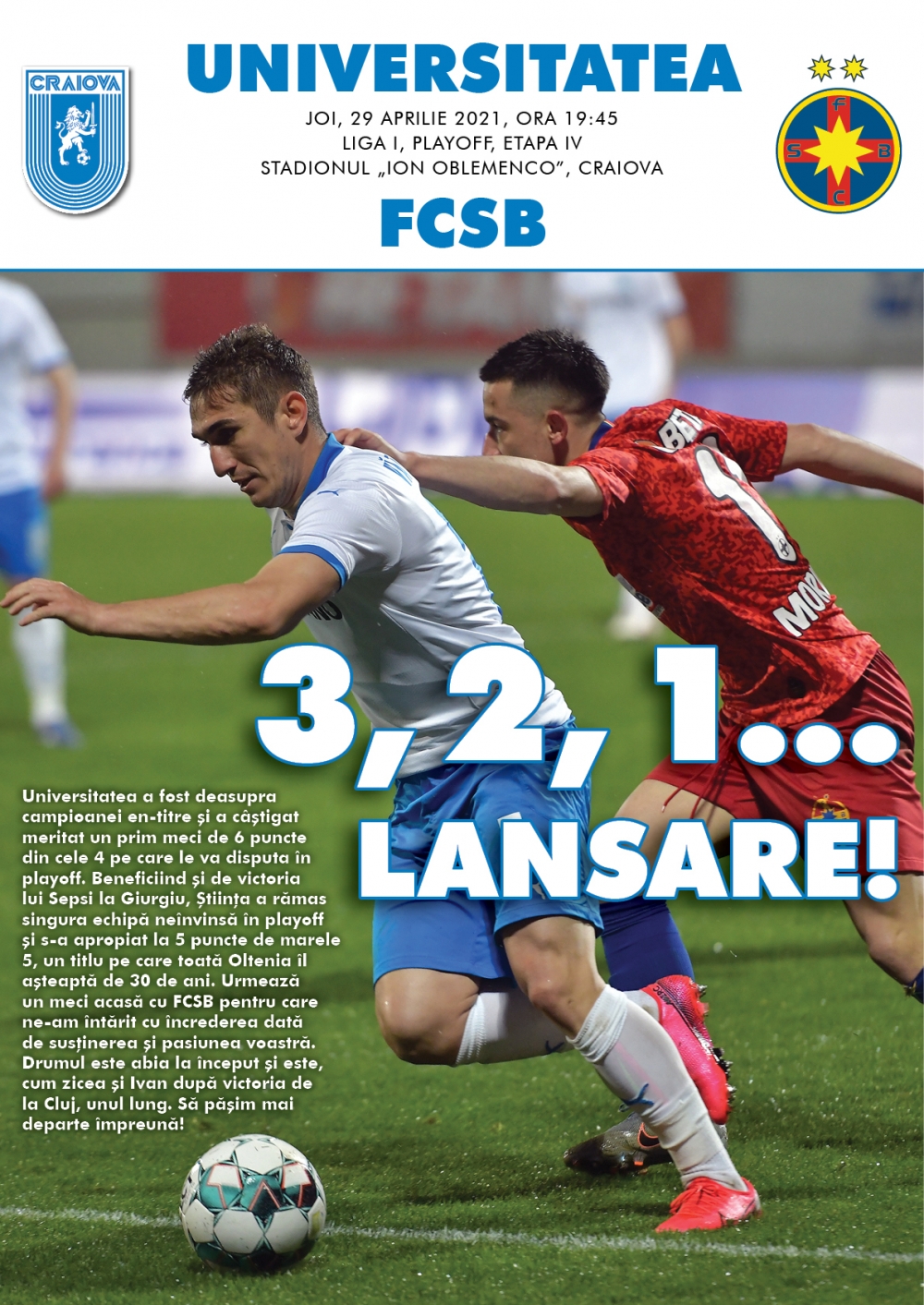 Programul de meci cu FCSB, în format digital
