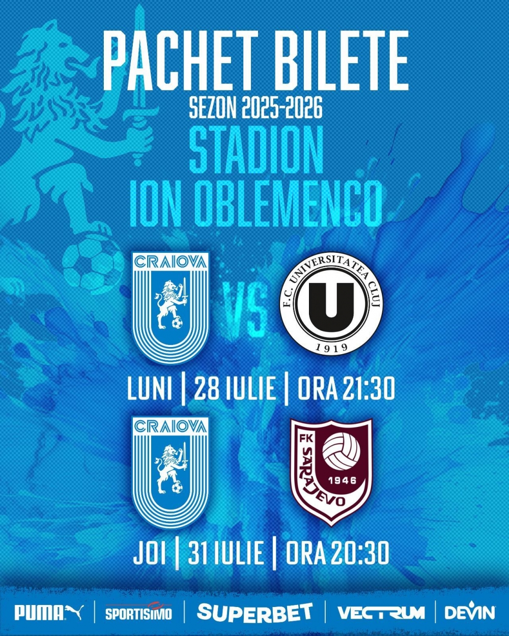 Bilete la pachet: U Cluj & FK Sarajevo