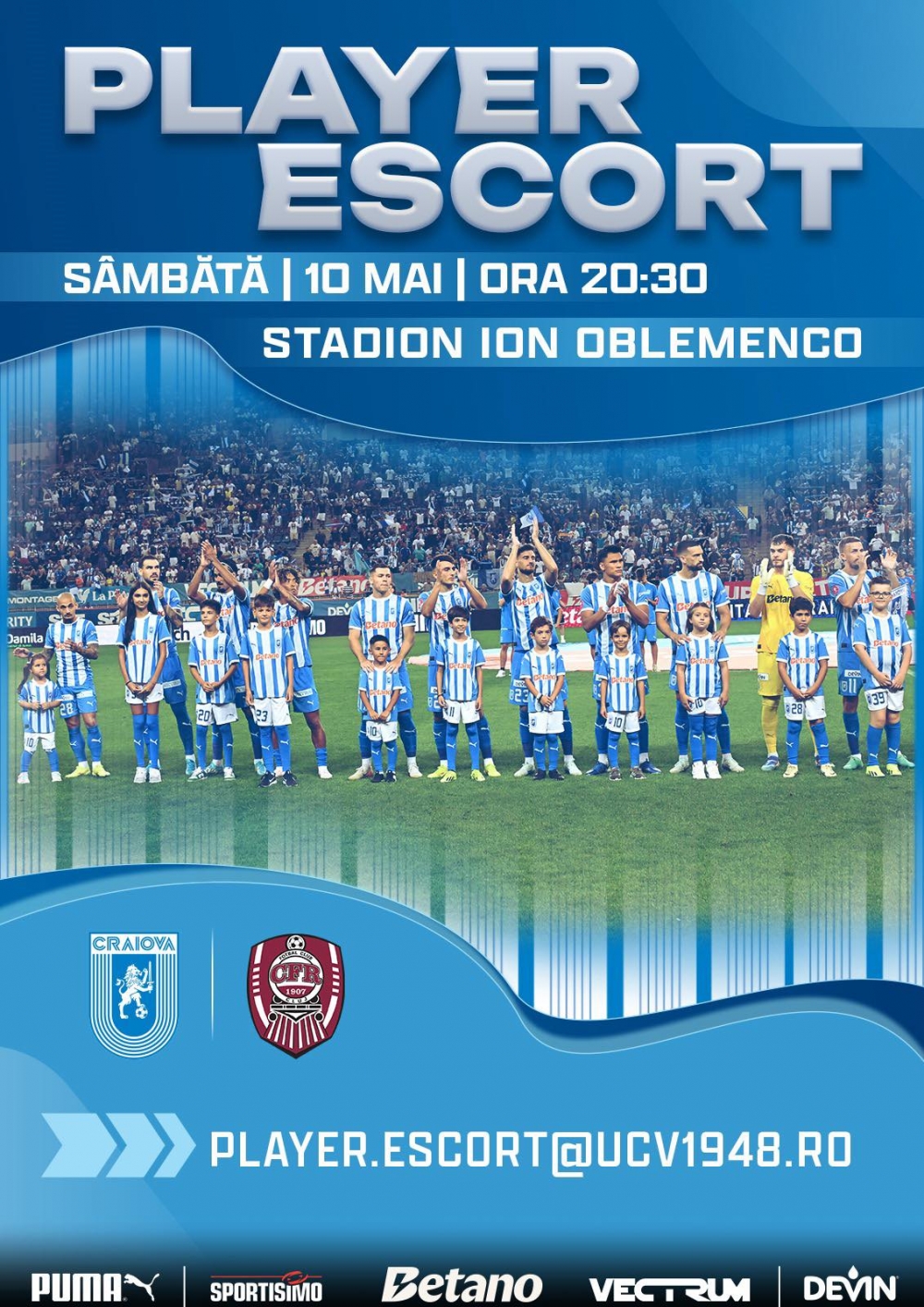 Programul Player Escort la Universitatea Craiova - CFR Cluj