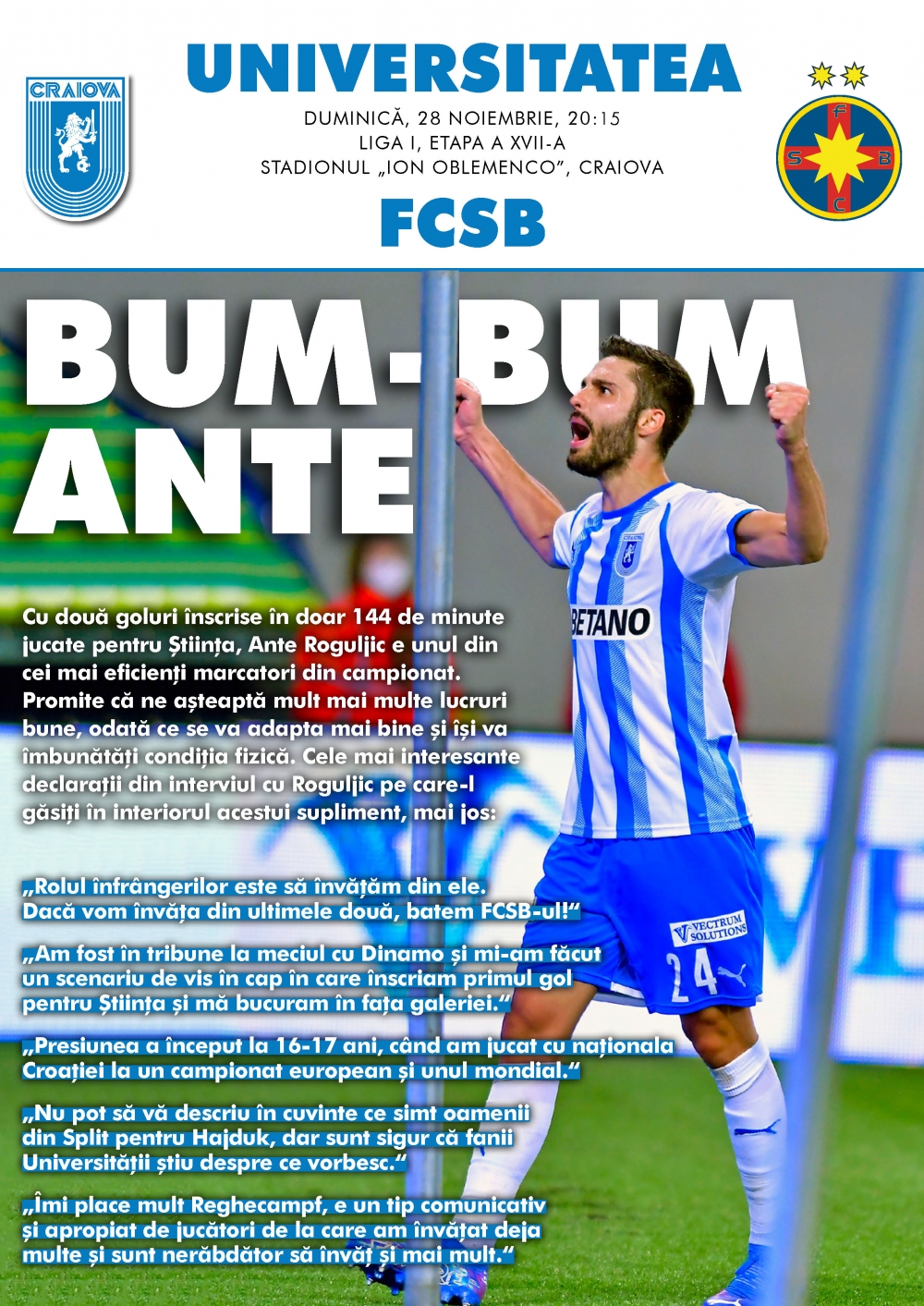 Programul de meci cu FCSB, în format digital