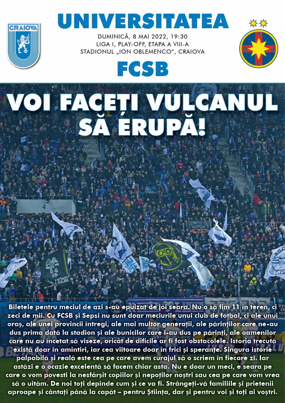 Programul de meci cu FCSB, în format digital