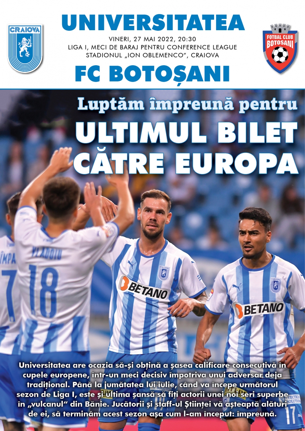 Programul de meci cu FC Botoșani, în format digital