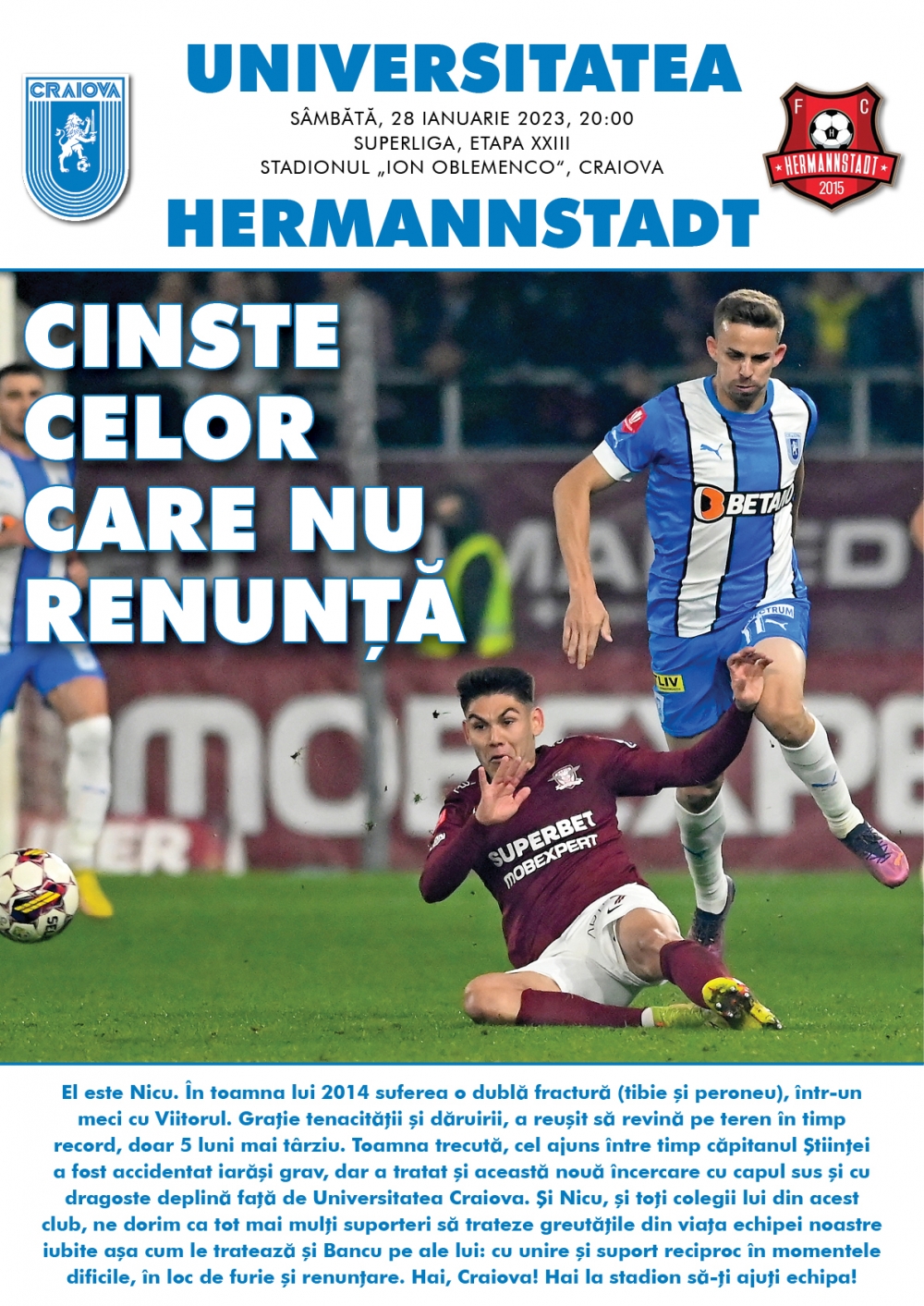 Programul de meci cu Hermannstadt, în format digital