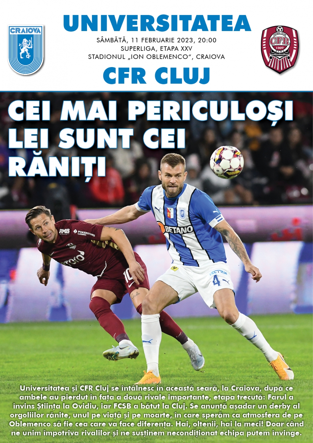 Programul de meci cu CFR Cluj, în format digital