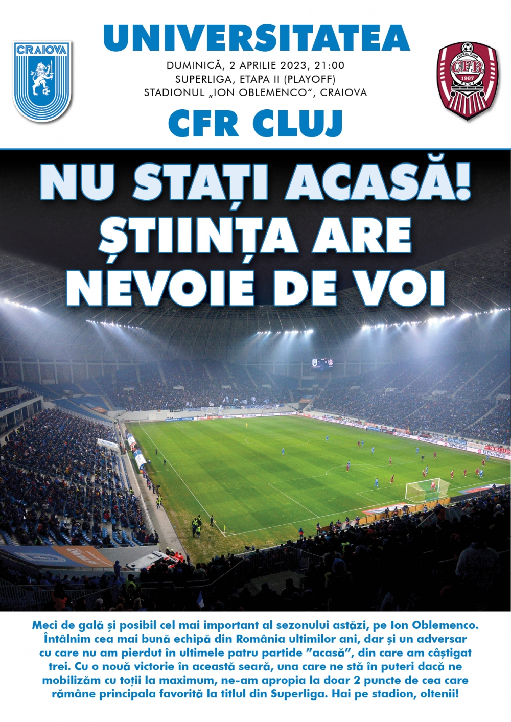 Programul de meci cu CFR Cluj, în format digital