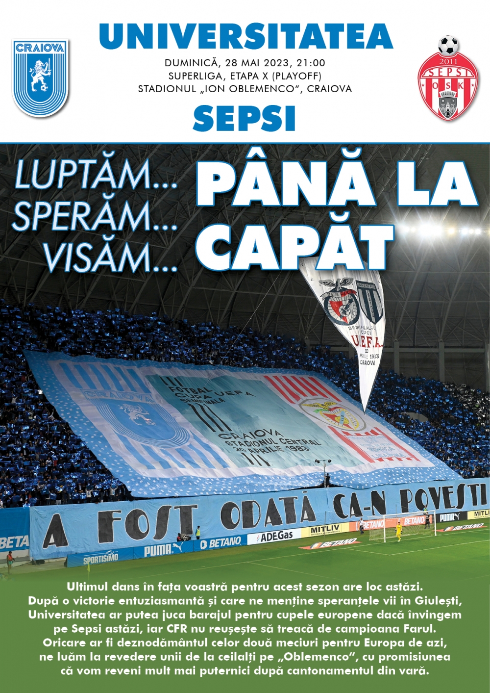 Programul de meci cu Sepsi OSK, în format digital