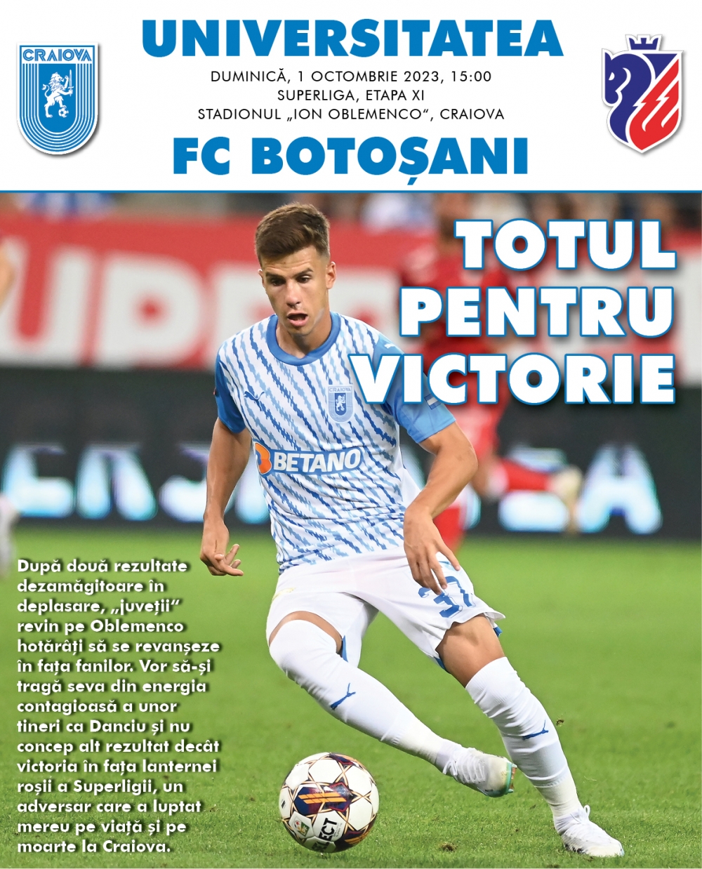 Programul de meci cu FC Botoșani, în format digital