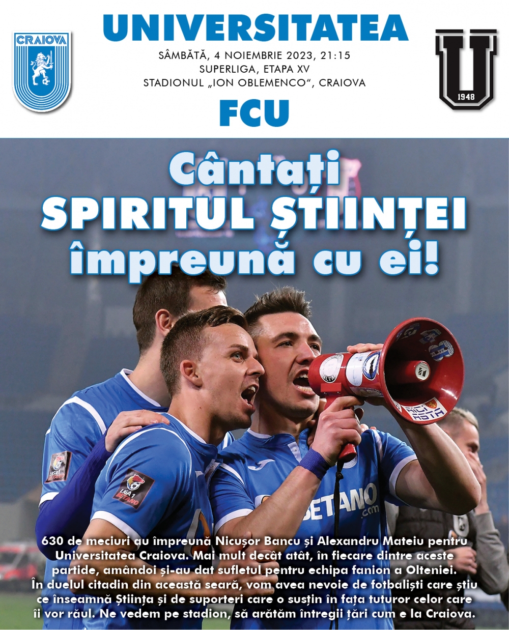 Programul de meci cu FCU, în format digital