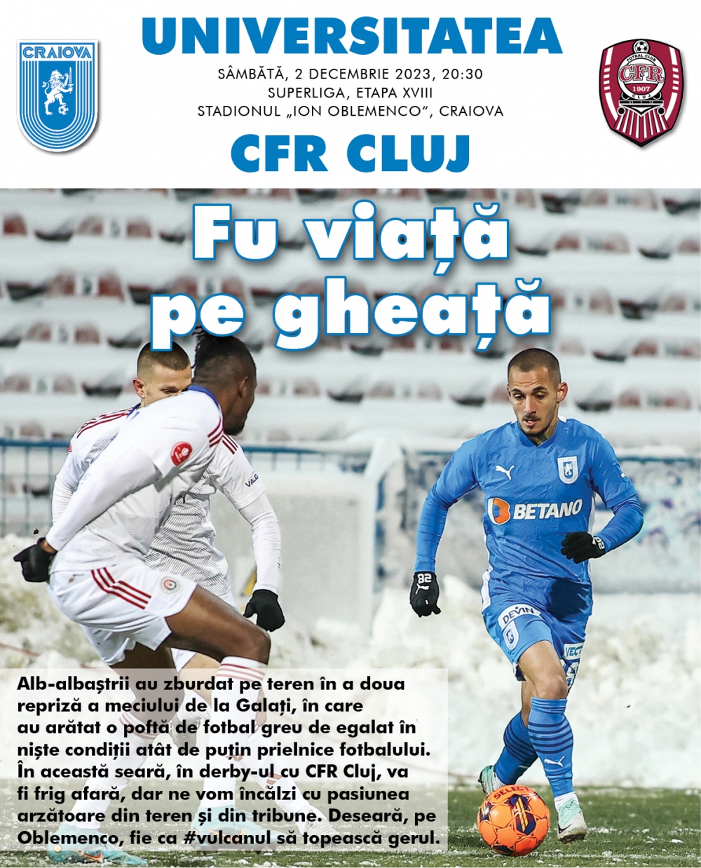 Programul de meci cu CFR Cluj, în format digital