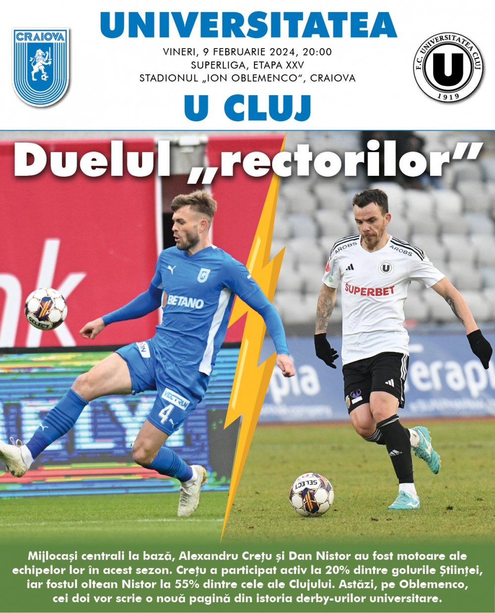 Programul de meci cu Universitatea Cluj, în format digital