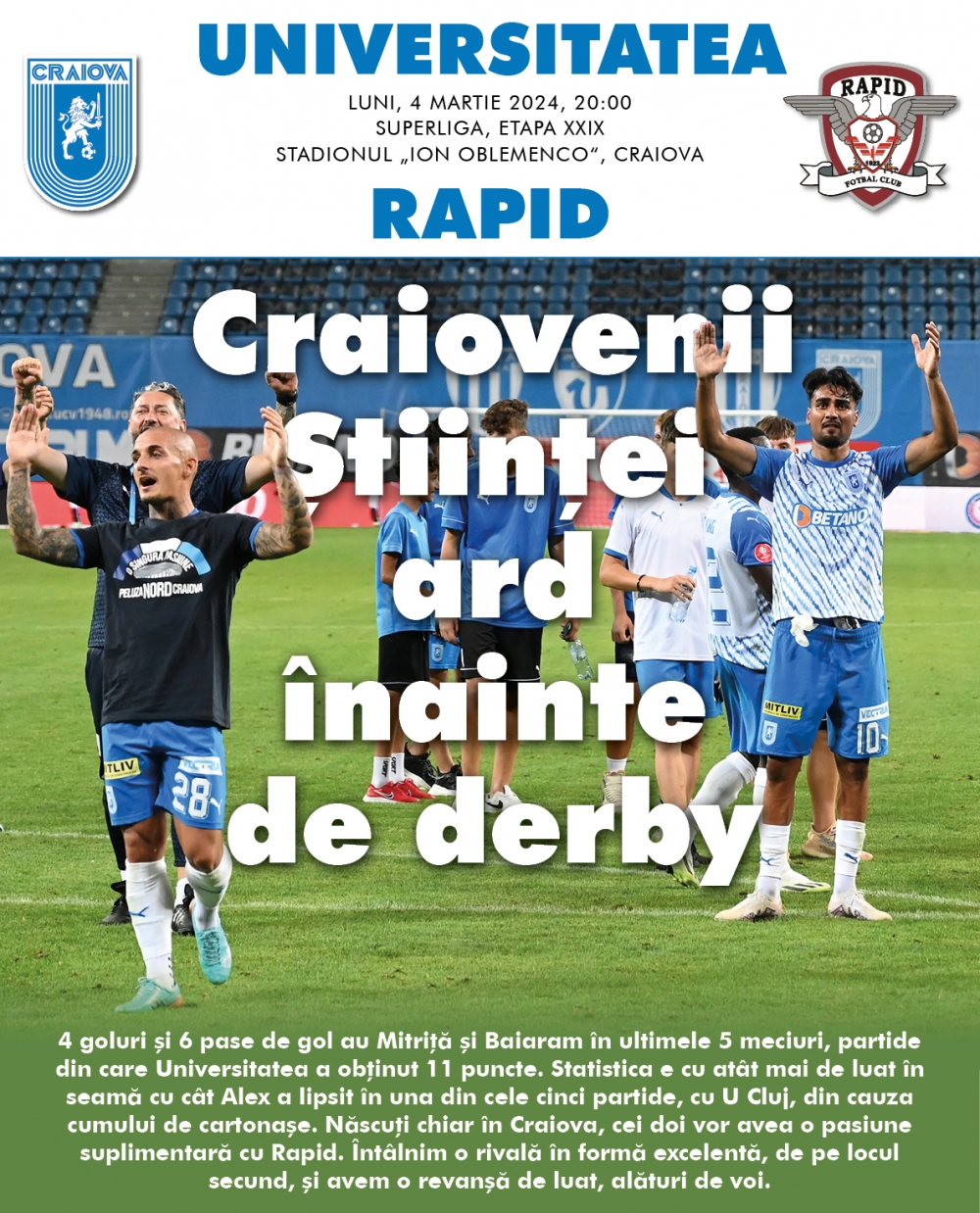 Programul de meci cu FC Rapid, în format digital