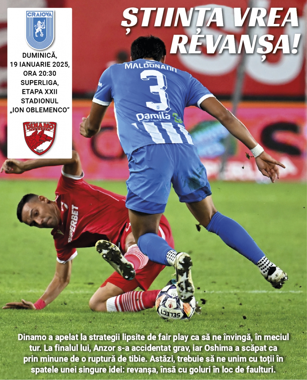Programul de meci cu Dinamo, în format digital