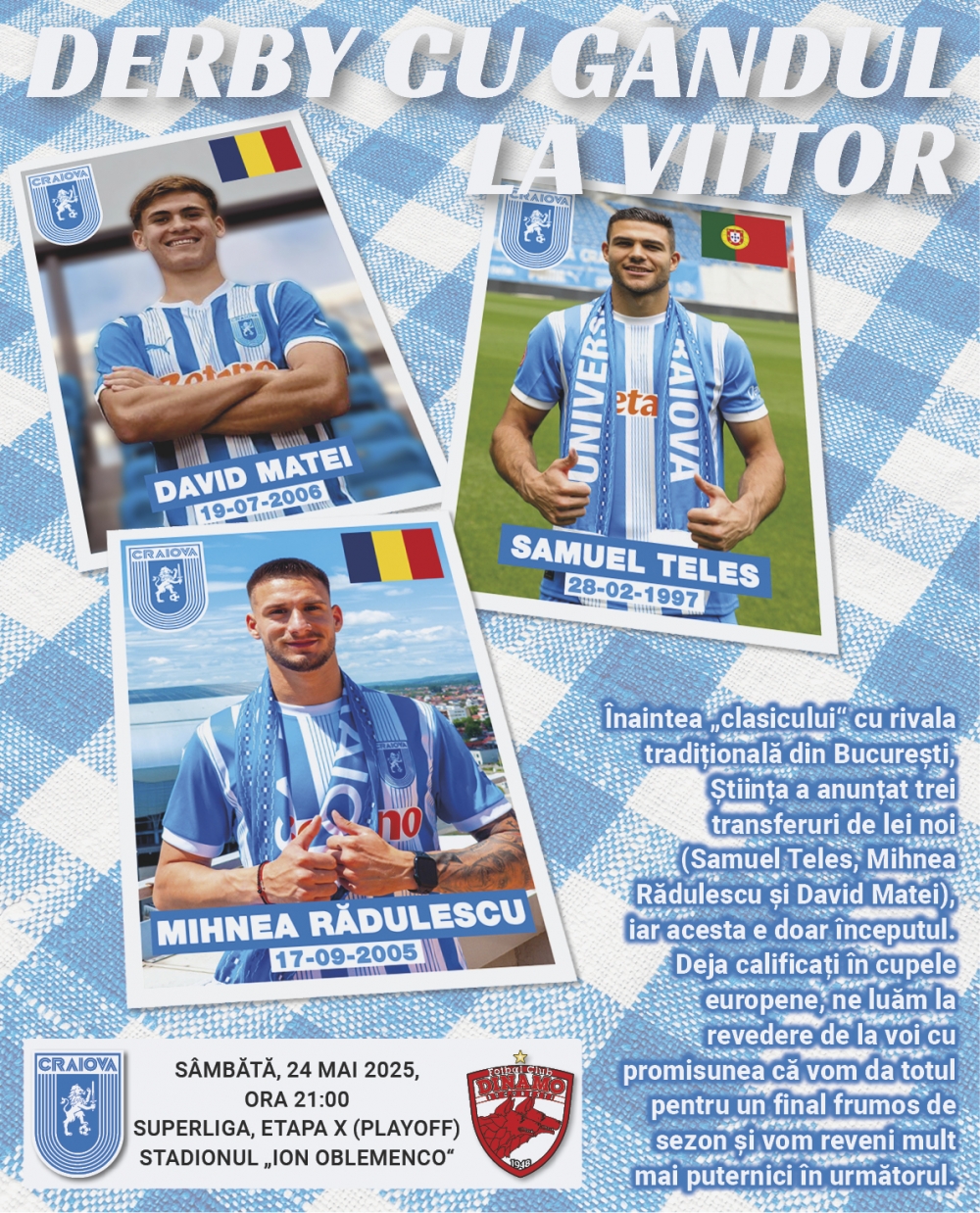 Programul de meci cu Dinamo, în format digital
